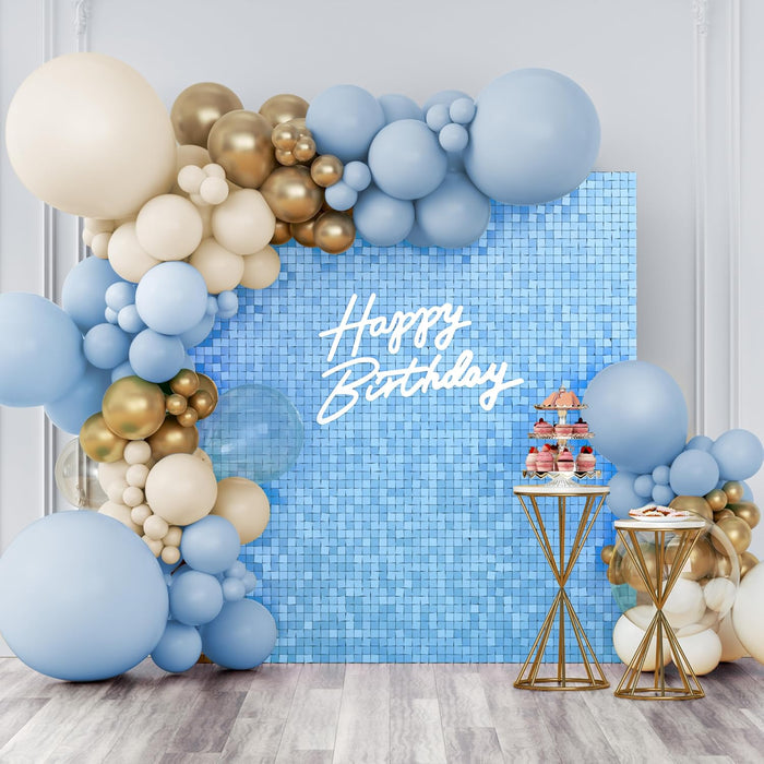 Kate Shimmer Wall Backdrop Blue Square Sequin Wall Panel Backdrop Decor for Wedding, Anniversary, Birthday, Party, 12 Panels