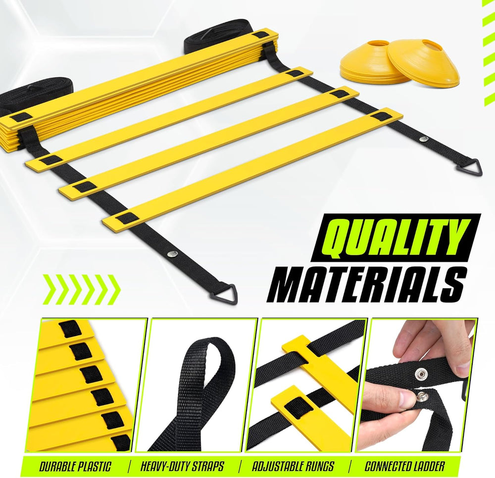 Ultimate Agility Ladder Speed Training Equipment - 8, 12, 20 Rungs with Multi Colors - Soccer and Football Training - Speed Ladder for Kids and Adults - Included Carry Bag