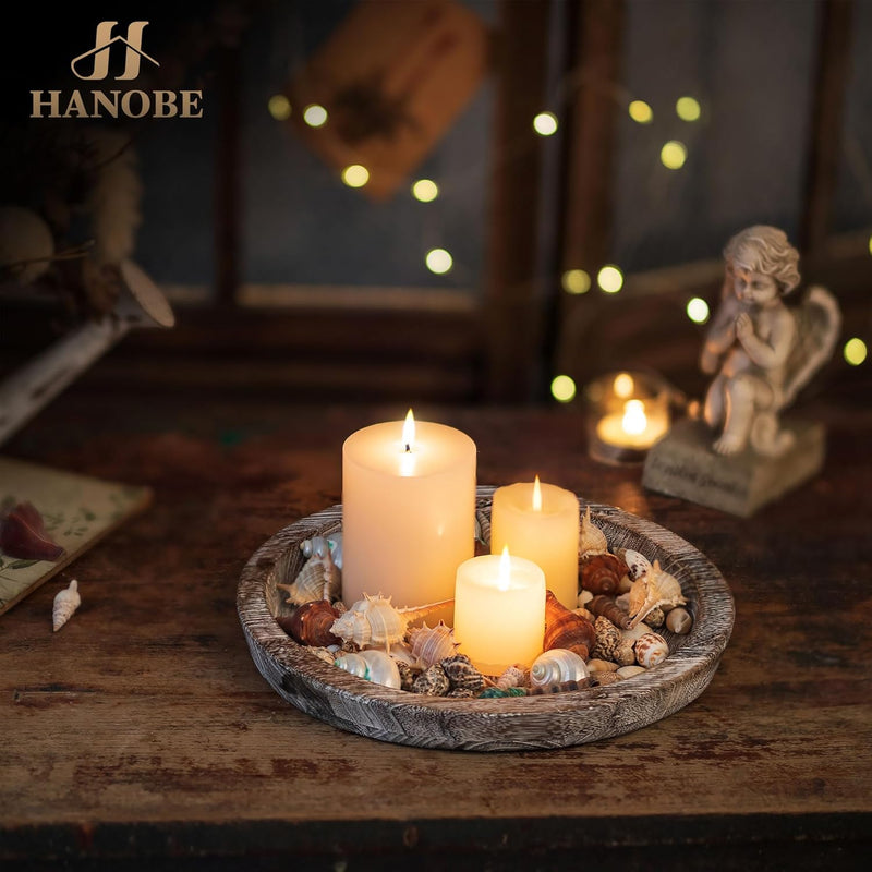 Hanobe Candle Plate Holder Tray: Round Wooden Decorative Candle Plate Small Farmhouse Table Centerpiece Rustic Wood Tealight Pillar Trays for Christmas Wedding Halloween Home Decor