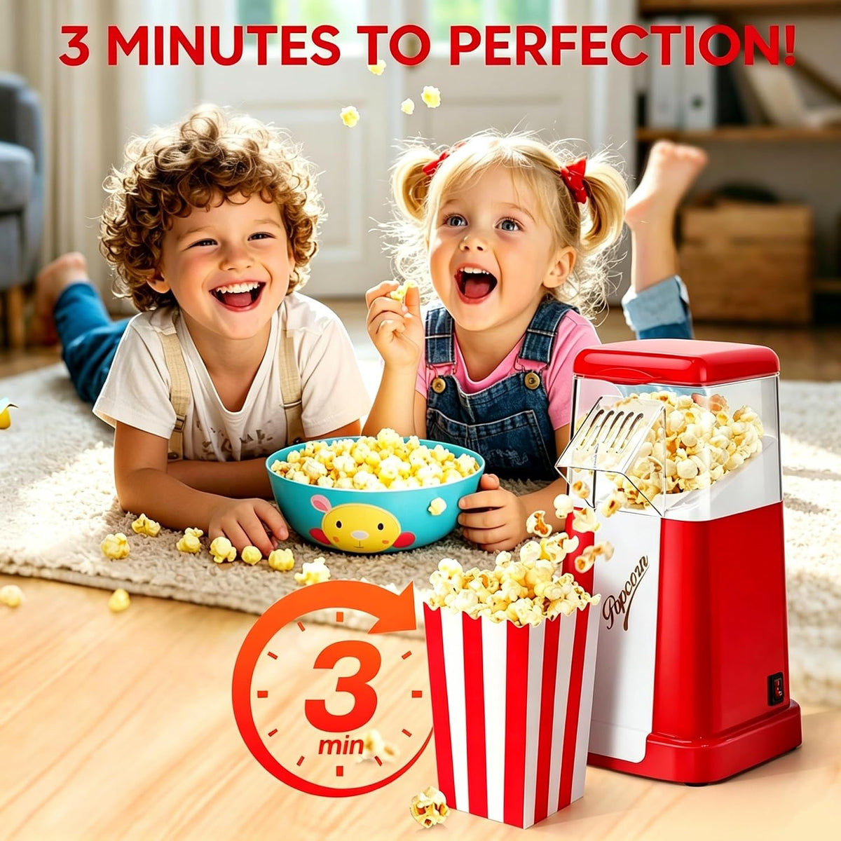 Spardar Oil-Free Home Popcorn Maker, Air Popcorn Popper with Measuring Cap, Ideal for Parties, Gatherings, Movie Nights, Gifts, Includes 3 Boxes, Red – image 6