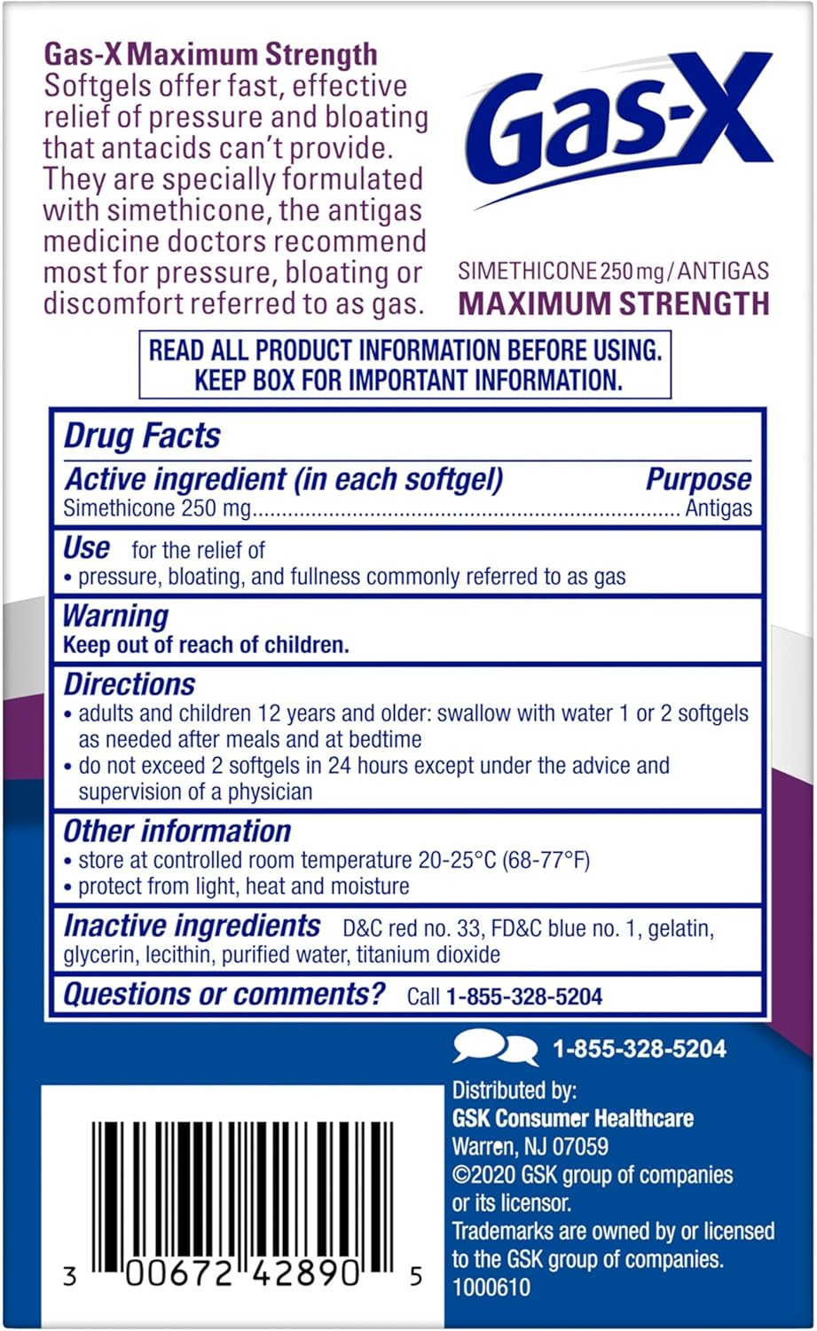 Gas-X Maximum Strength Gas Relief Softgels with Simethicone 250 mg - 50 Count