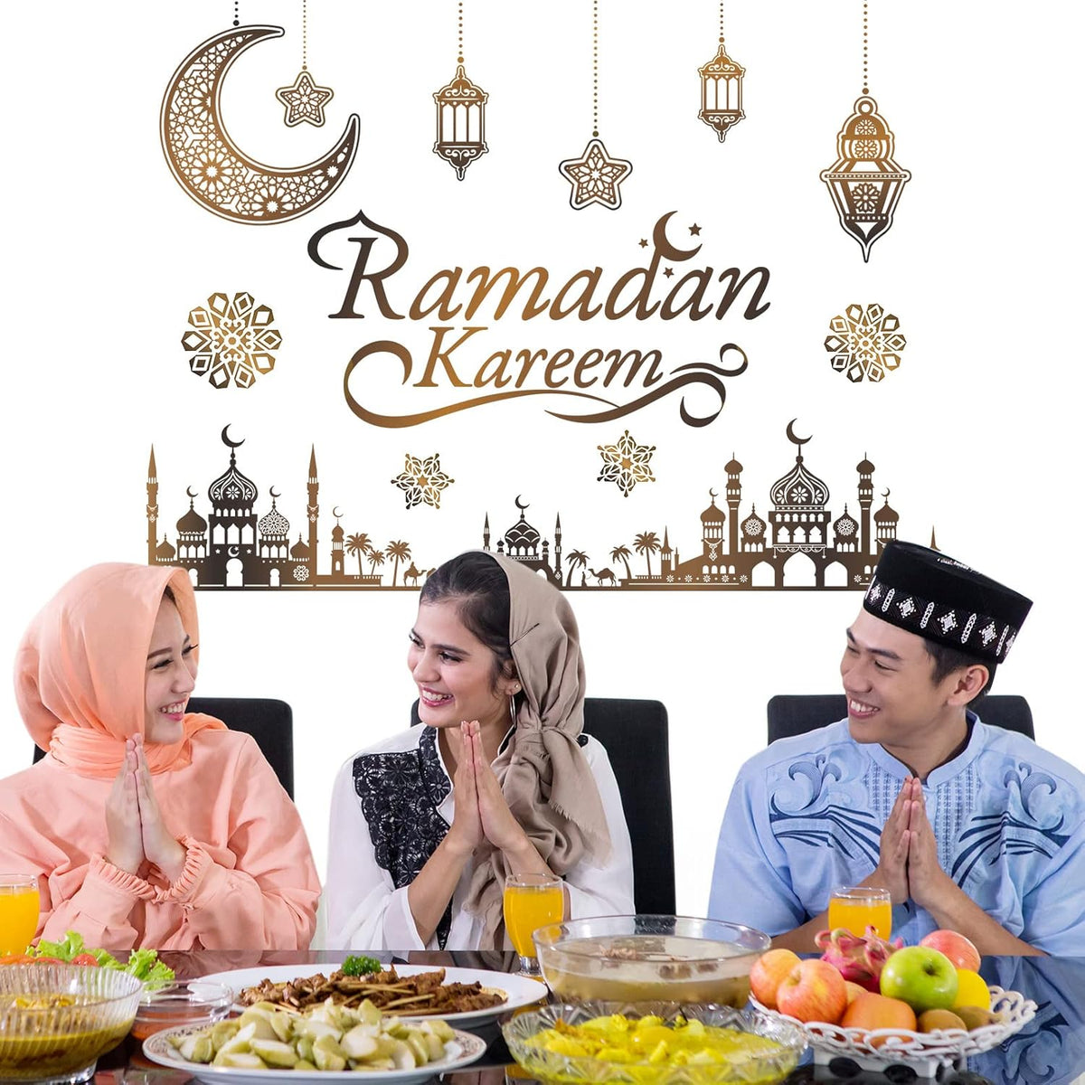 Faccito Ramadan Decorations Ramadan Eid Mubarak Kareem Stickers, Islamic Wall Decor Happy Ramadan Mubarak Arabic Party Decor, Window Living Room Bedroom Mirror Wall Ramadan Party Decorations Supplies – image 6