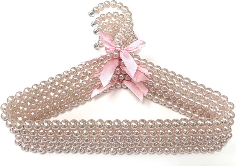 Pearl Clothes Beads Hangers for Kids Baby Girl Infant Toddler Childerns for Fancy Dress Closet Hanger Elegant Gift Ideas Metal Hangers (5 Pack) Pink