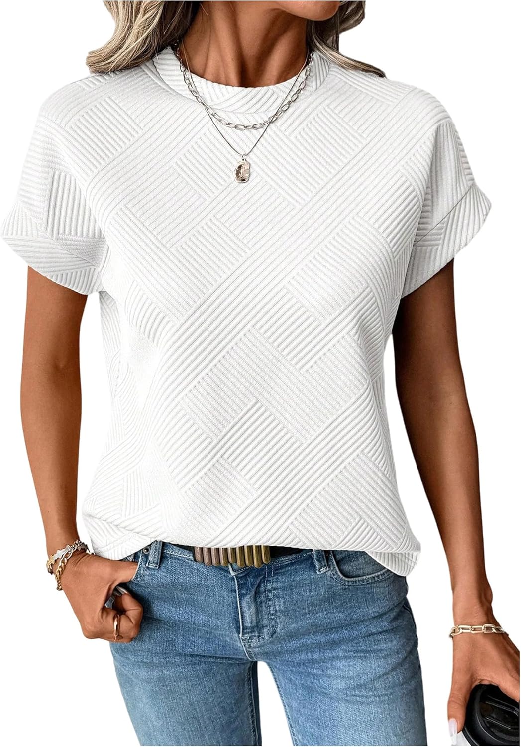 Women's Crewneck Short Sleeve Textured T Shirts Casual Basic Going Out Tops β image 1
