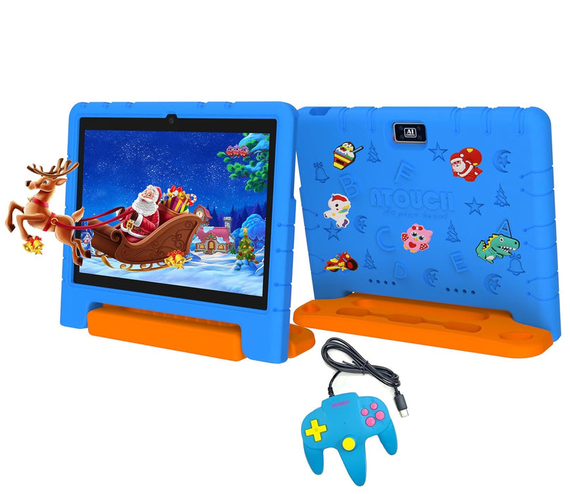 Atouch at your heart KT36 10.1 Inch Android 12 Kids Tablet Dual SIM Wifi, Dual Camera, Zoom App Supported Early Education Tab with Convertible Eva Case Stand and Gamepad (Blue)