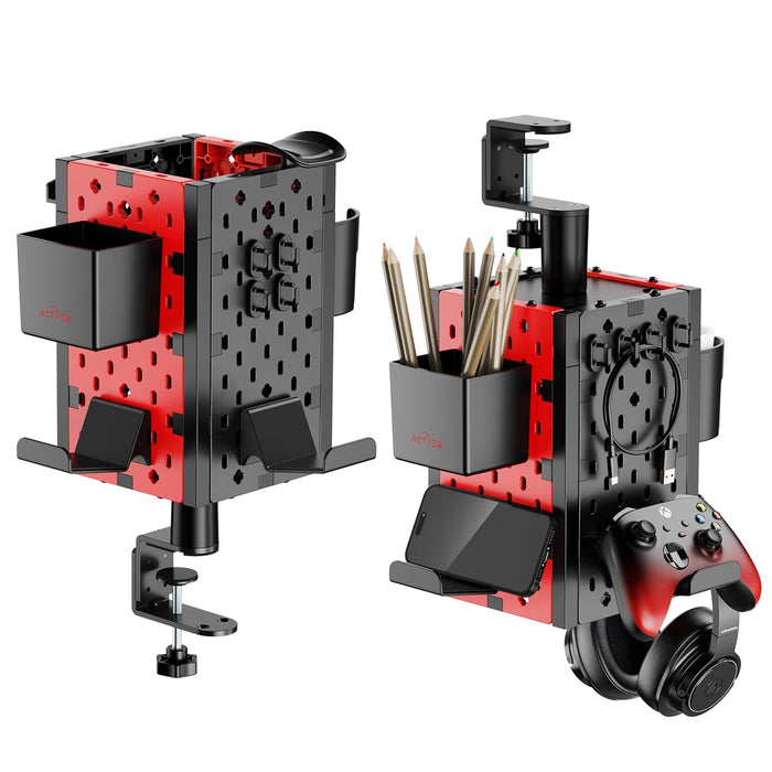 Clamp On Desk Mount Pegboard Organizer | Controller and Headphone Stand | Pen Holder | Cubical Office and Gaming Accessories for Room | 1 Unit (4-Panel)