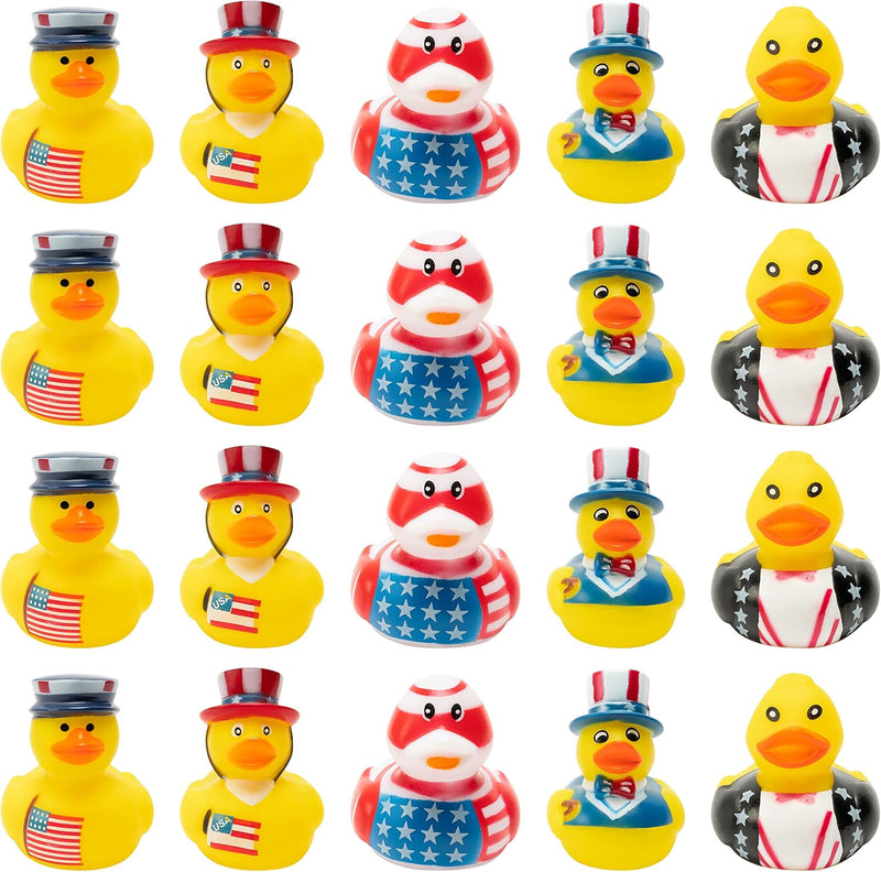 Haooryx 20Pcs Presidents' Day Rubber Duckies Toys, Novelty Funny Squeeze Ducks Fourth of July Party Supplies Red Blue White Bathtub Duck Toys Baby Shower Float Ducky Independence Day Gift Class Reward