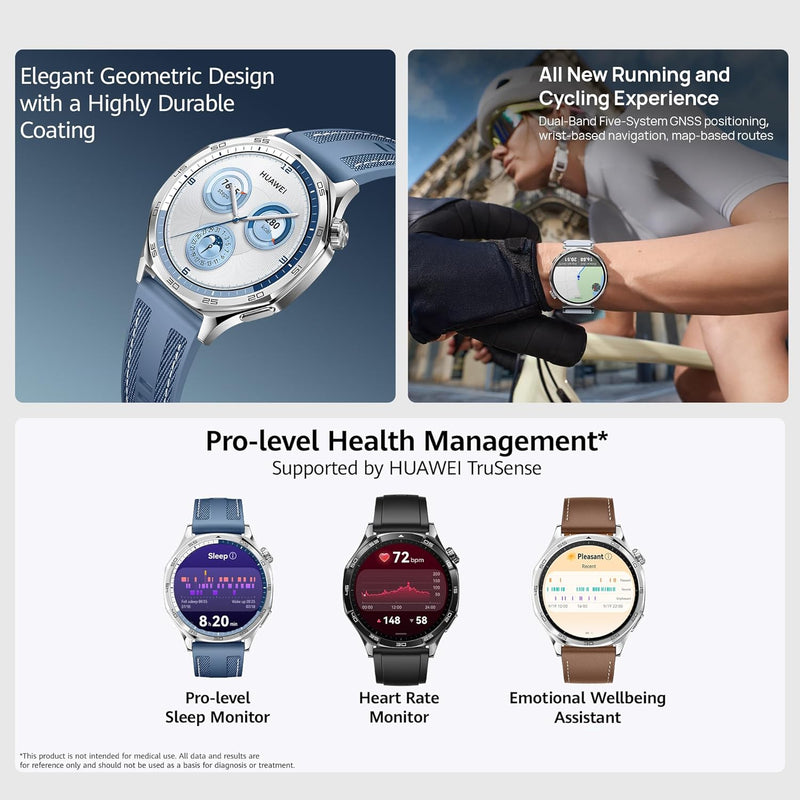 HUAWEI WATCH GT5 46mm Smartwatch, upto14 Days Battery Life, Sharp-Edged Design, Health Tracking, iOS & Android Compatible, 3 Months HUAWEI Care+, Black