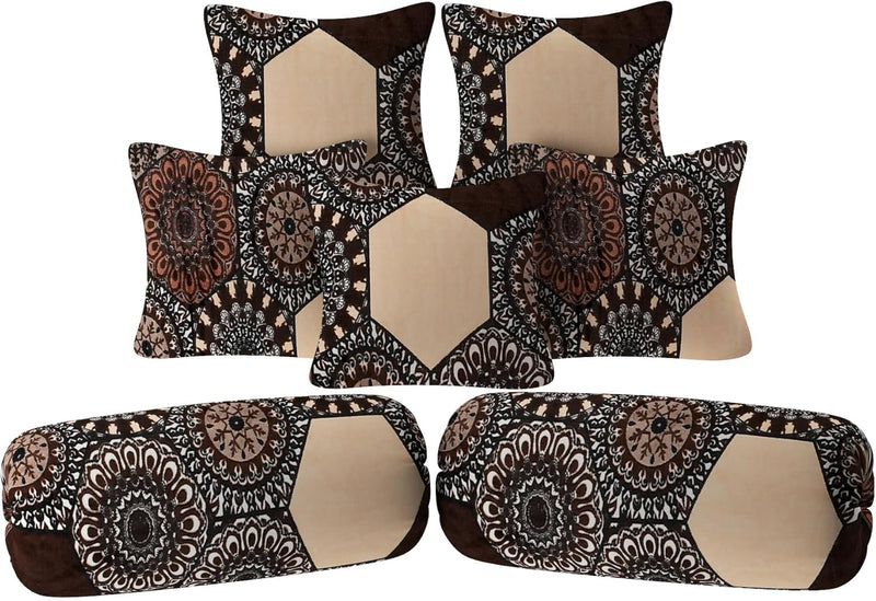 TIB Presents Flannel Warm Diwan Cover Set, 1 Single Bedsheet (60 x 90 inch), 5 Pillows (16 x 16 inch), 2 Bolster Covers (16 x 32 inch) (Triangle Black)