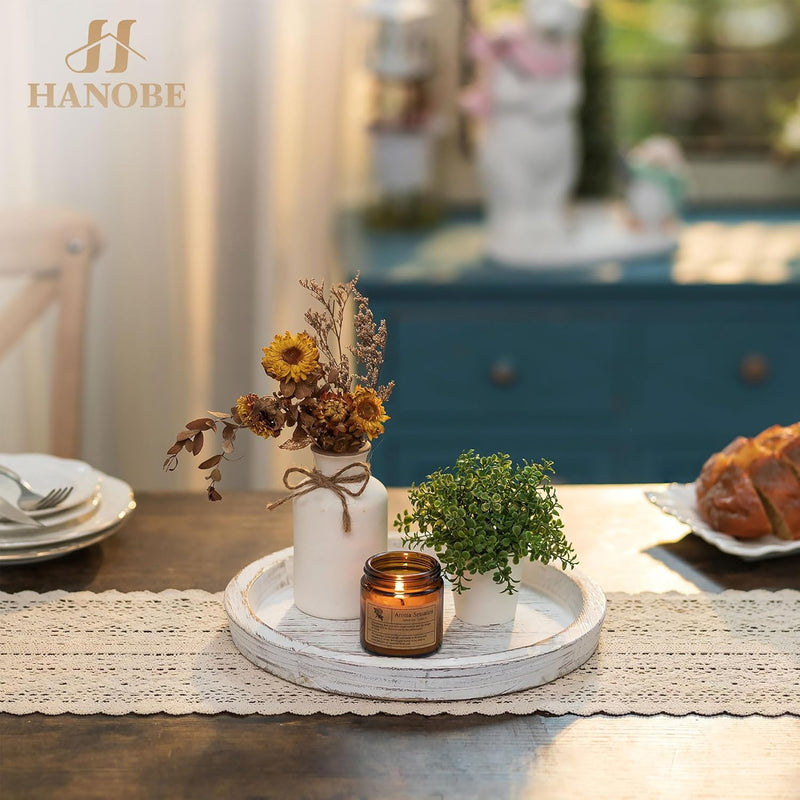 Hanobe Candle Plate Holder Tray: Round Wooden Decorative Candle Plate Small Farmhouse Table Centerpiece Rustic Wood Tealight Pillar Trays for Christmas Wedding Halloween Home Decor