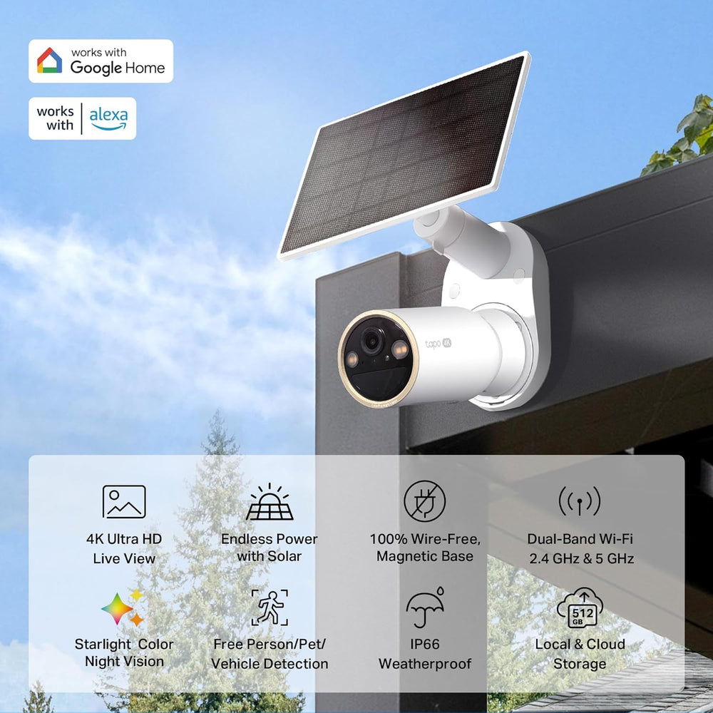 Tapo C460 Kit, 4K-8MP Dual-Band Solar-Powered Security Camera Kit, Free AI Detection-Person, Pet & Vehicle, Starlight Color Night Vision, Solar Power, Wire-Free, Installs Almost Anywhere