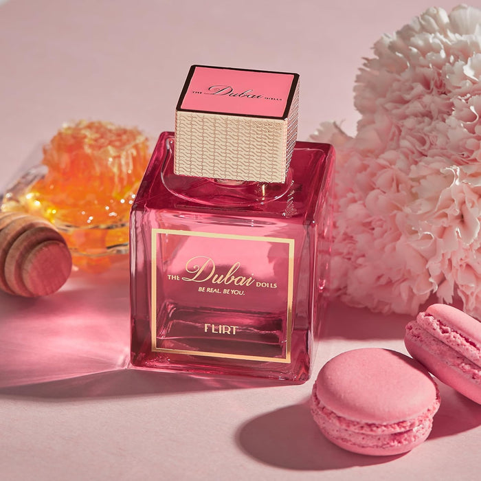 THE Dubai DOLLS Luxury Eau de Parfum ??FLIRT | A vibrant blend of pink pepper, peony, and honey for a captivating scent, perfect for day and night. (100ml)