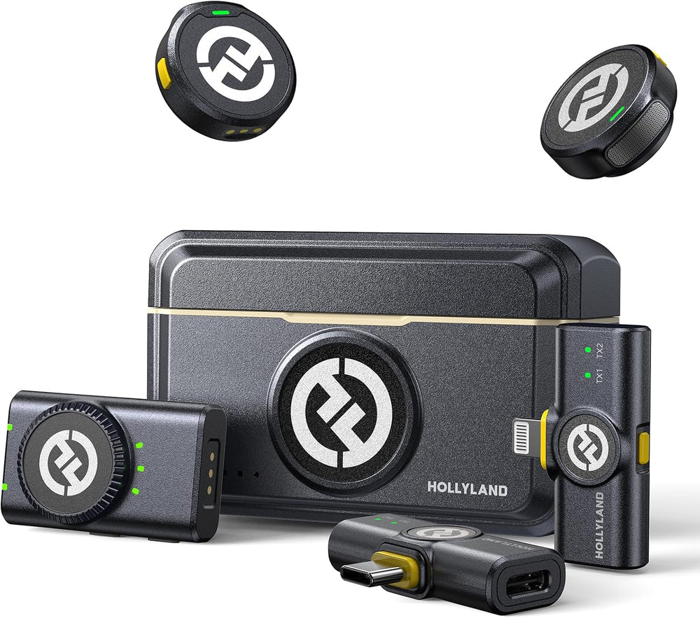 Hollyland LARK M2 Wireless Microphone System compatible with Android Smartphone, iPhone 16/15 Series, 1000ft LOS Range, Hi-Fi Audio, Noise Cancellation, 30H Duration, Mini Mic for Livestream Vlog