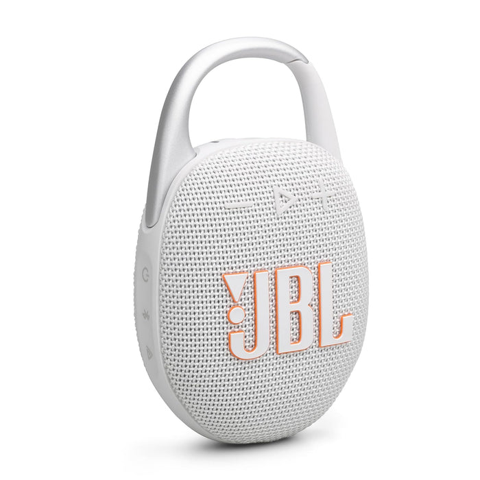 JBL Clip 5 - Ultra-Portable, Waterproof & Dustproof Bluetooth Speaker, Big Pro Sound with punchy bass, Integrated carabiner, Up to 12 Hours of Play, Made in part with recycled materials (White)