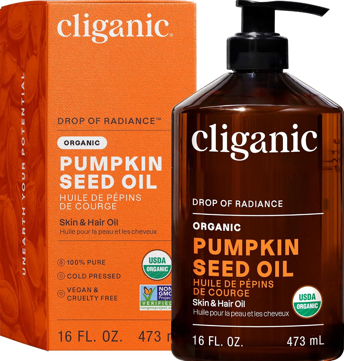 Organic Pumpkin Seed Oil, 100% Pure - For Face & Hair Natural Cold Pressed Unrefined – image 1