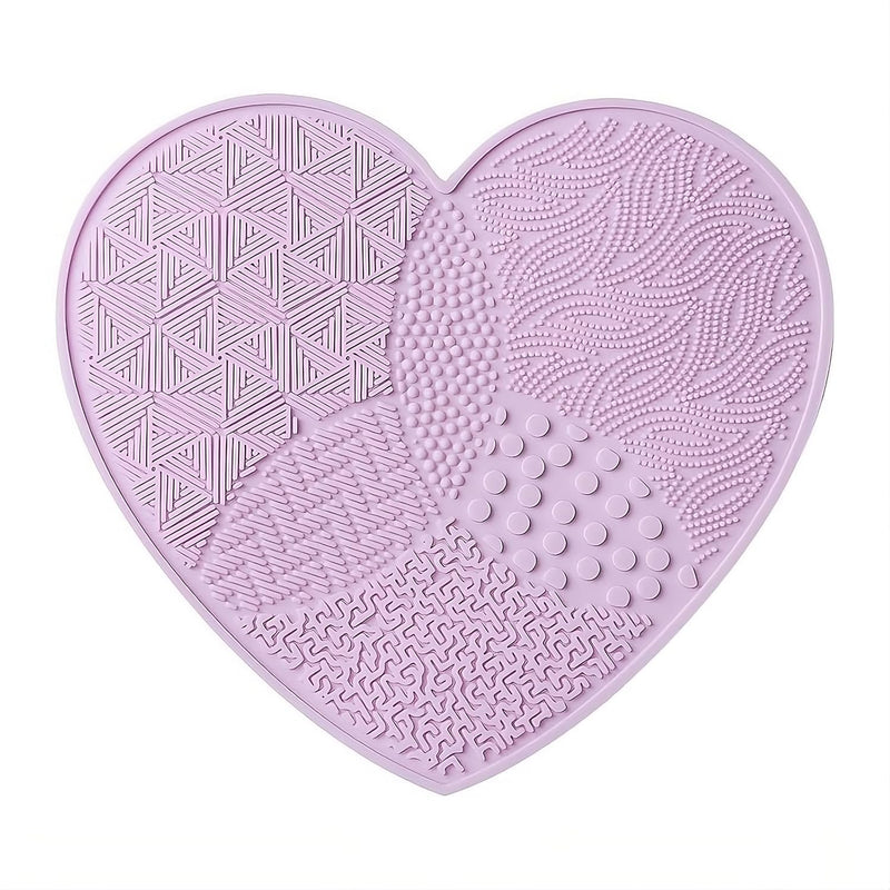 Heart Shaped Portable Makeup Brush Cleaning Pad With Suction Cup | Beauty Tool | Makeup Brush Cleaner Mat | Makeup Accessories - 1pc - Random Colour (Heart, 1)
