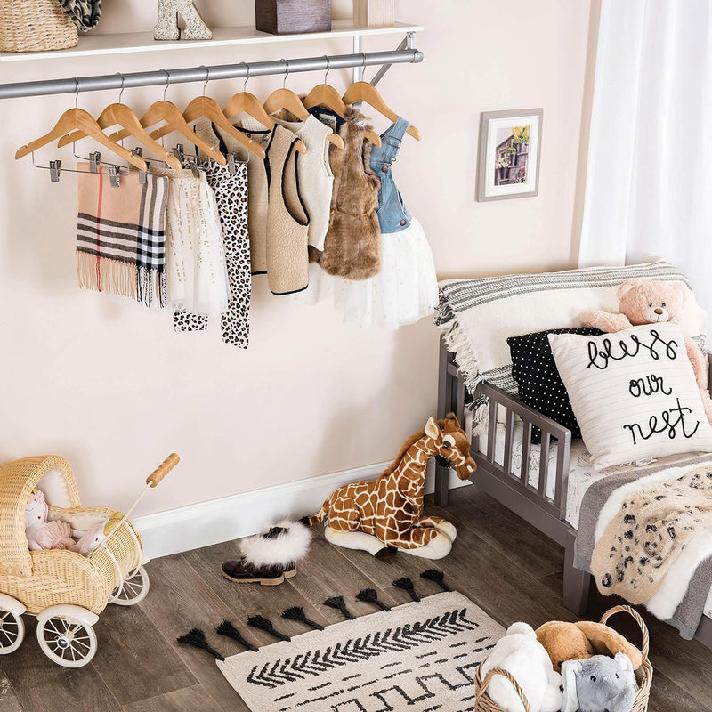 High-Grade Wooden Childrens/Kids Hangers with Clips (10 Pack) Smooth & Durable Wood Baby Hangers/Nursery Hangers 360° Hook & Cut Notches- Great Toddler Hanger for Dress Skirts Pants (WHITE, 10 PACK)