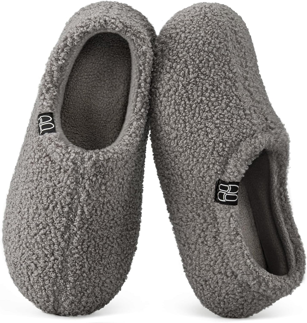 Fuzzy Curly Fur Slippers for Women, Memory Foam Loafer Slippers with Polar Fleece Lining,Grey(38-39EU)