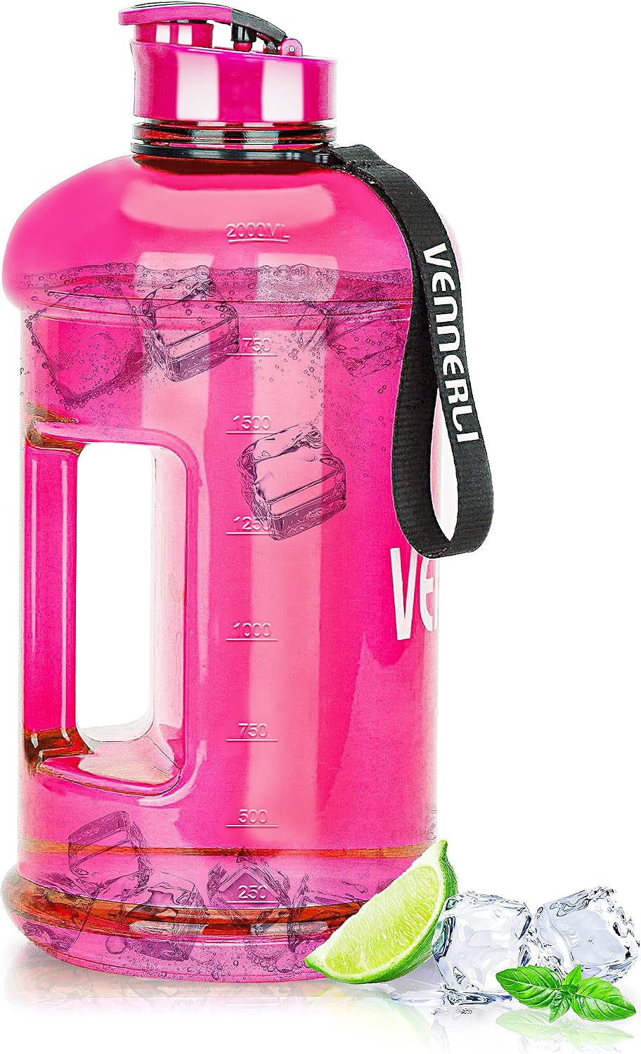 Water Bottle with Handle Portable Large Plastic Water Bottles for Adults BPA-free Half Gallon Water Bottle Reusable 2 Liter Water Jugs for Outdoor Hiking Fitness Travel Camping Cycling