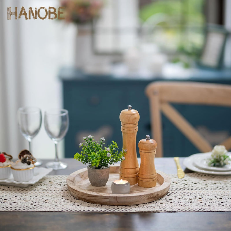 Hanobe Candle Plate Holder Tray: Round Wooden Decorative Candle Plate Small Farmhouse Table Centerpiece Rustic Wood Tealight Pillar Trays for Christmas Wedding Halloween Home Decor