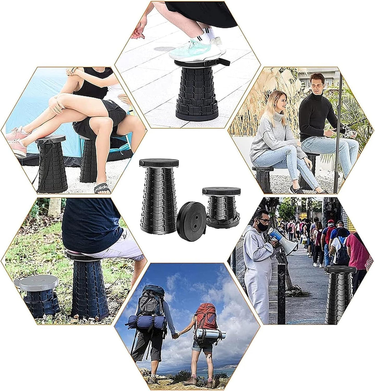 SKY-TOUCH Portable Telescopic folding Camping Stool,Load 400lbs, Retractable Adjustable Height Collapsible Stool, Lightweight Plastic Stool Indoor Outdoors Camping Hiking Travel BBQ Fishing (Black) – image 6