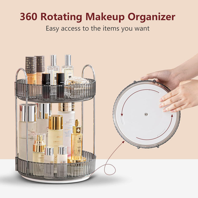 INVSSENE 360° Rotating Makeup Organizer, Bathroom Make Up Spinning Holder Rack, Large Capacity Cosmetics Storage Vanity Shelf Countertop, Fits Cosmetics, Perfume, Skincare, Lipsticks(2 Tiers, Green)