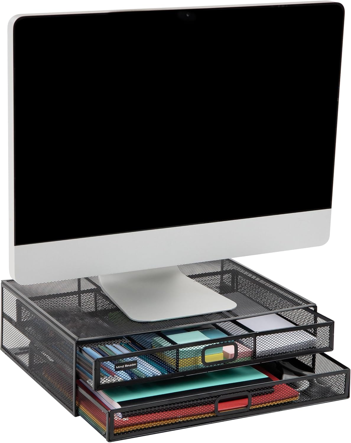 Mind Reader 2Meshmon-Blk Metal Mesh Stand And Desk Organizer With Drawer, Monitor Riser, Black-2 Pack – image 1
