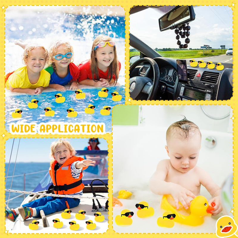 Hiboom 300 Pack Mini Rubber Ducks with Sunglasses Sets Duck Bath Toys Cute Float Squeaky Bathtub Duckies Toys for Baby Shower Birthday Party Favors Class Carnival Prizes Car Decor(Yellow)