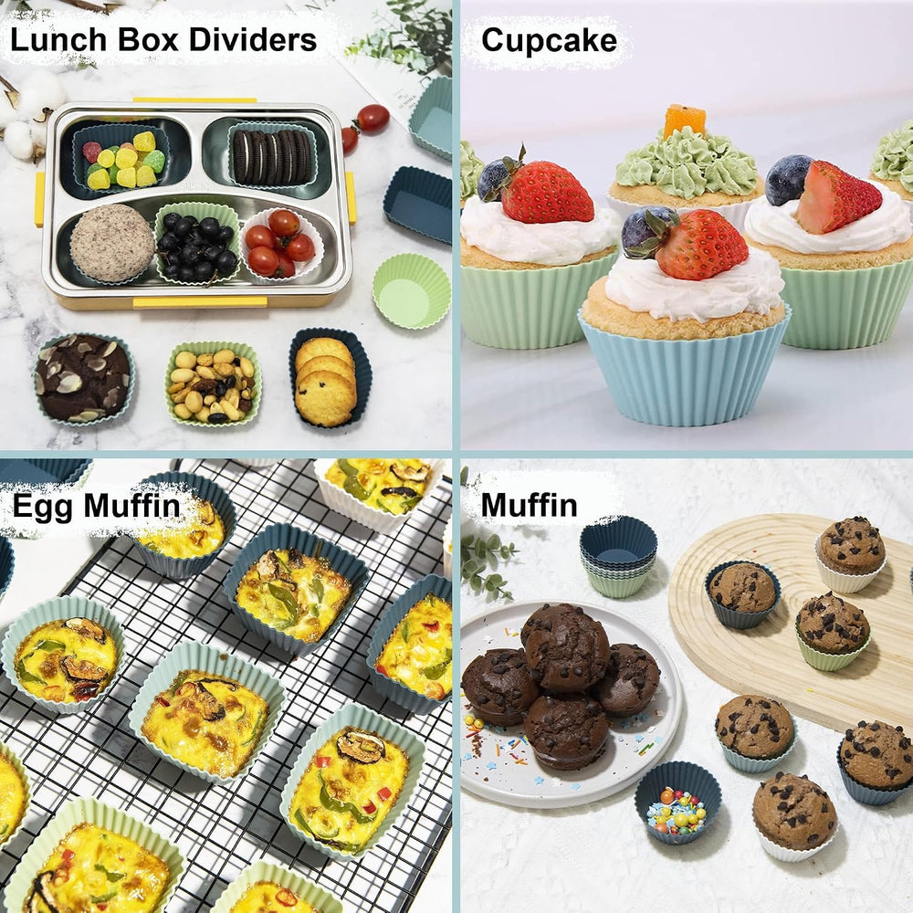 52 Pcs Silicone Bento Box Accessories Set - Lunch Dividers, Food Picks & Muffin Cups, BPA Free Kids Lunch Containers for School, Picnic, Party, Travel