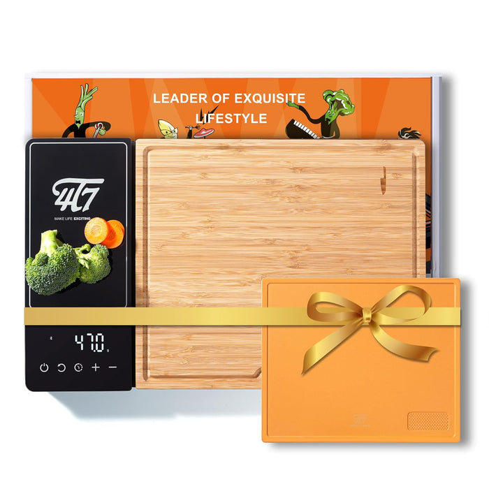 4T7 Smart Meal Prep System, Smart Cutting Board Set, Bamboo and Wheat Straw Chopping Boards, Weigh, Timer, App Calorie Counter, Juice Grooves, Health Management, Best Gift, The Smart Food Prep Station