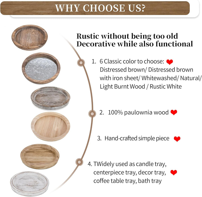 Hanobe Candle Plate Holder Tray: Round Wooden Decorative Candle Plate Small Farmhouse Table Centerpiece Rustic Wood Tealight Pillar Trays for Christmas Wedding Halloween Home Decor