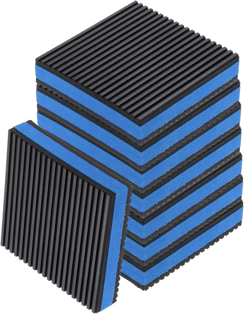 QUARKZMAN Pack of 8 Anti-Vibration Pads for Washing Machine, 4.02 x 4.02 x 7/8 Inch Vibration Dampening Pads, Sound-Absorbing Ribbed Rubber Mats, EVA Centre, Vibration Insulation Pads, Black/Blue