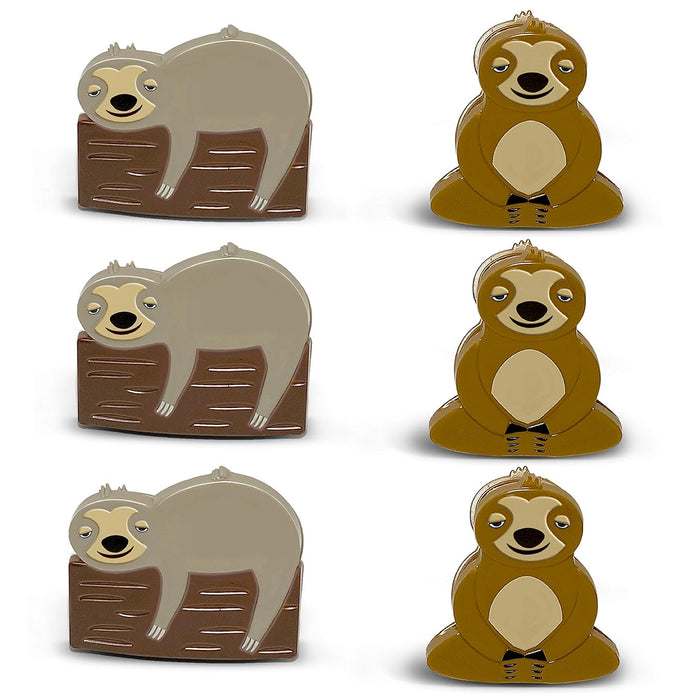 Brothers Bench 6 Pack Sloth Bag Clips, Kitchen Chip Clips Set, Tight Seal for Food Bags, Air Tight Snack Bag Grip, Multipurpose Bag Clips for Food Storage, Woodland Sloth Animals