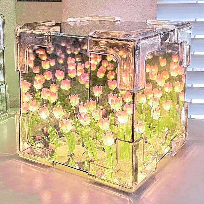 Excefore DIY Tulip Night Light, 21 Flowers Cloud Mirror Tulip Lamp, Infinity Mirror Lights, Light and Mirror 2 in 1 Portable LED Bedside Lamps, Flower Girl Gifts for Friends Couple Birthday