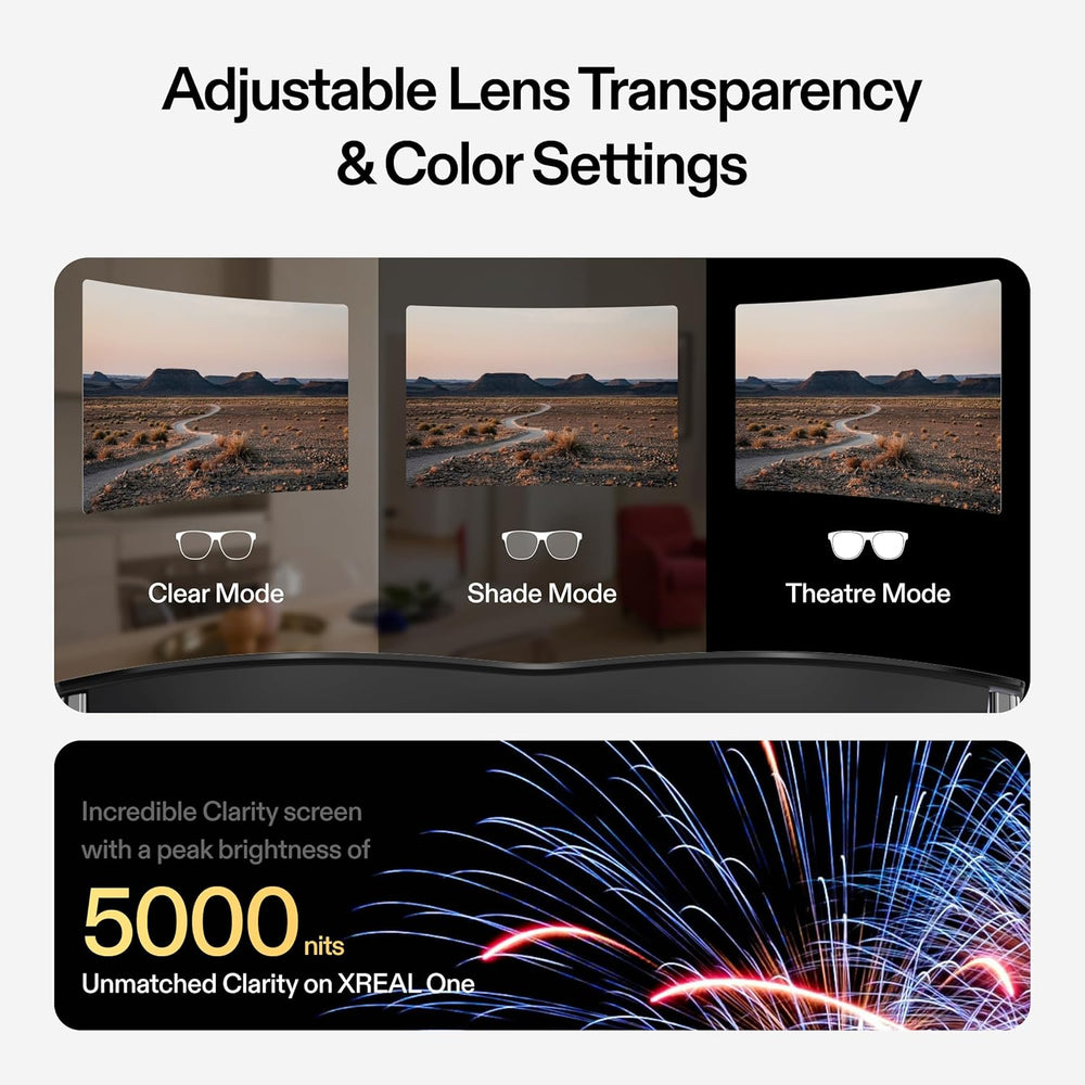 XREAL One AR Glasses with X1 Chip, Native 3 DoF, 147" 50FOV 120Hz HD Display, Renowned Audio, 3 Adjustable Lens Transparency, Compatible with iPhone 16/15, Steam Deck, ROG, Mac, PC, Android & iOS