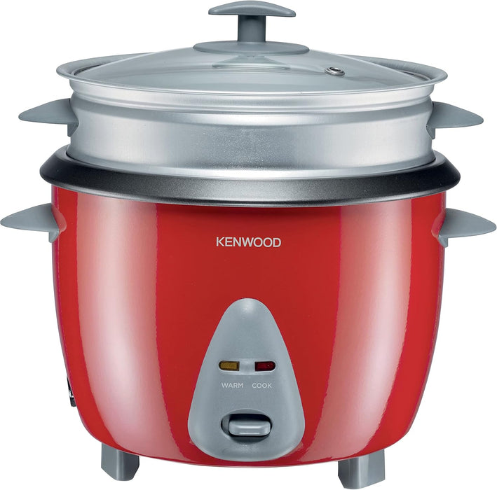 KENWOOD 2-in-1 Rice Cooker 1.8L 10-Cups Rice with Food Steamer Basket, Non-Stick Cooking Pot, Temepered Glass Lid, Warm/Cook Lights, Spatula Holder, Detachable Cord RCM44.000RD Red