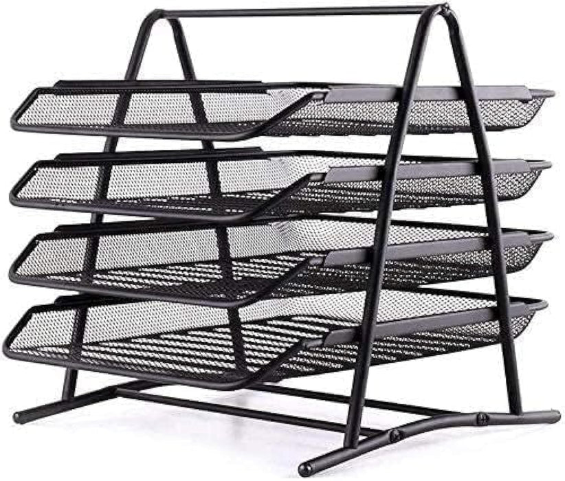 SHOWAY ECVV Desk Deposit Tray 4 Layer A4 Metal tray Office Desk Organiser Paper office Mesh Document Basket File Paper Tray Letter Organiser Holder Desktop Accessories