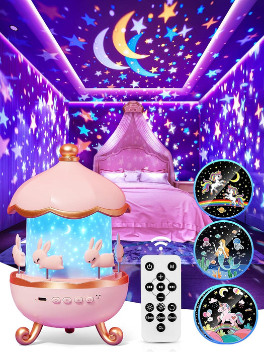 Carousel Night Light for Kids, 10 Music Films? Colors Star Projector for Kids Night Light Projector,360°????? Star Lights for Ceiling, Princess Toys Unicorn Toys for Girls Room Decor