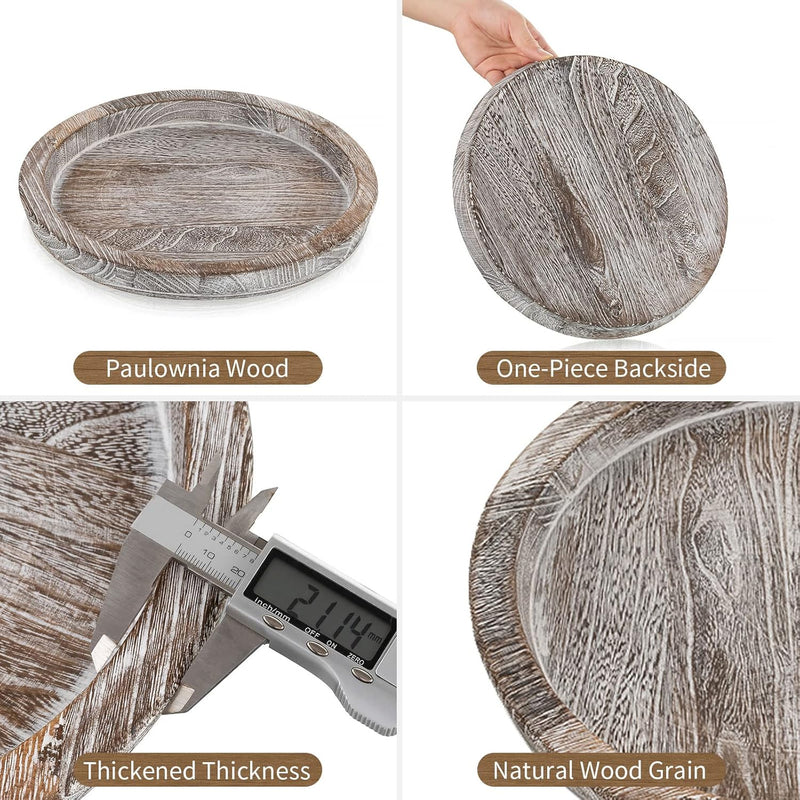 Hanobe Candle Plate Holder Tray: Round Wooden Decorative Candle Plate Small Farmhouse Table Centerpiece Rustic Wood Tealight Pillar Trays for Christmas Wedding Halloween Home Decor