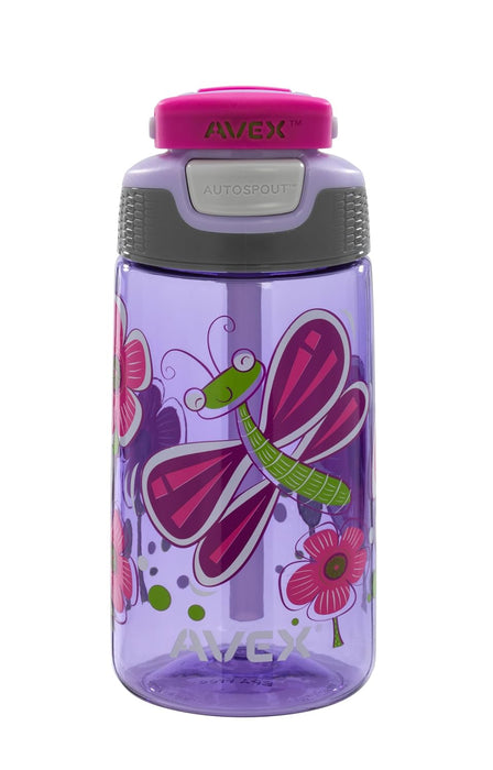 Avex Freestyle Autoseal Kids Water Bottle, 16 Oz Capacity, Light Purple Flower