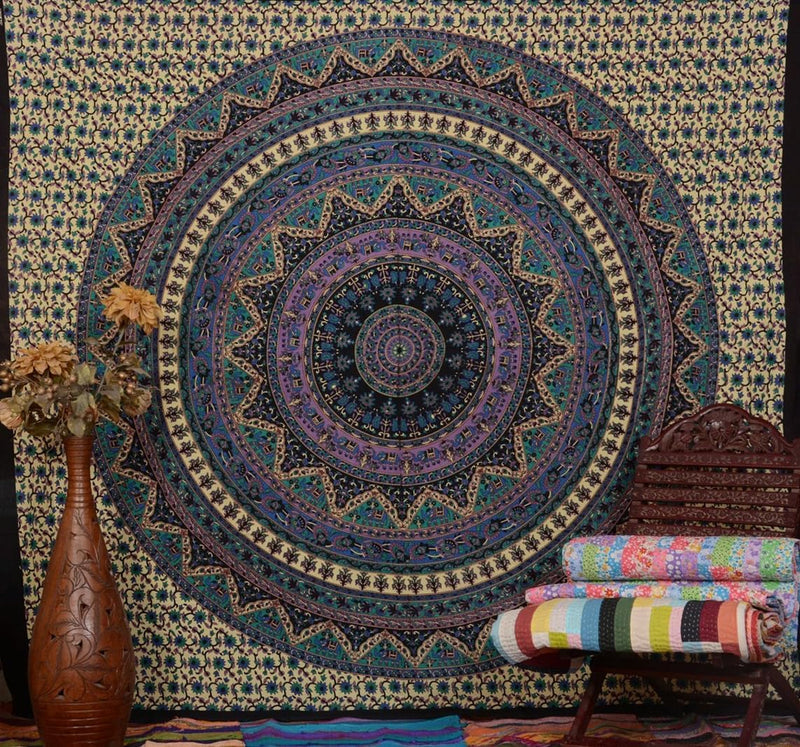 Trade Star Mandala bedsheet Indian Bedsheet Large Table Cloth Picnic Mat Bohemian Wall Hanging Bedcover Long Bedspread Vertical Wall Hanging Wall Background Sheet Wall Tapestry (Pattern 17)