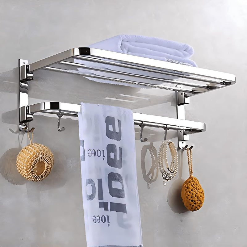 Plantex New Look Stainless Steel 304 Grade Dual Folding Towel Rack for Bathroom/Towel Stand/Hanger/Bathroom Accessories (24 Inch-Chrome)