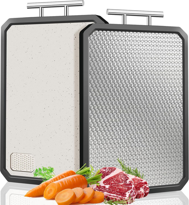 Yelajoy Premium Double-Sided Cutting Board - Large Stainless Steel Kitchen Board with Juice Groove, Non-Slip Edges & Scratch-Resistant Mesh (Dishwasher Safe)