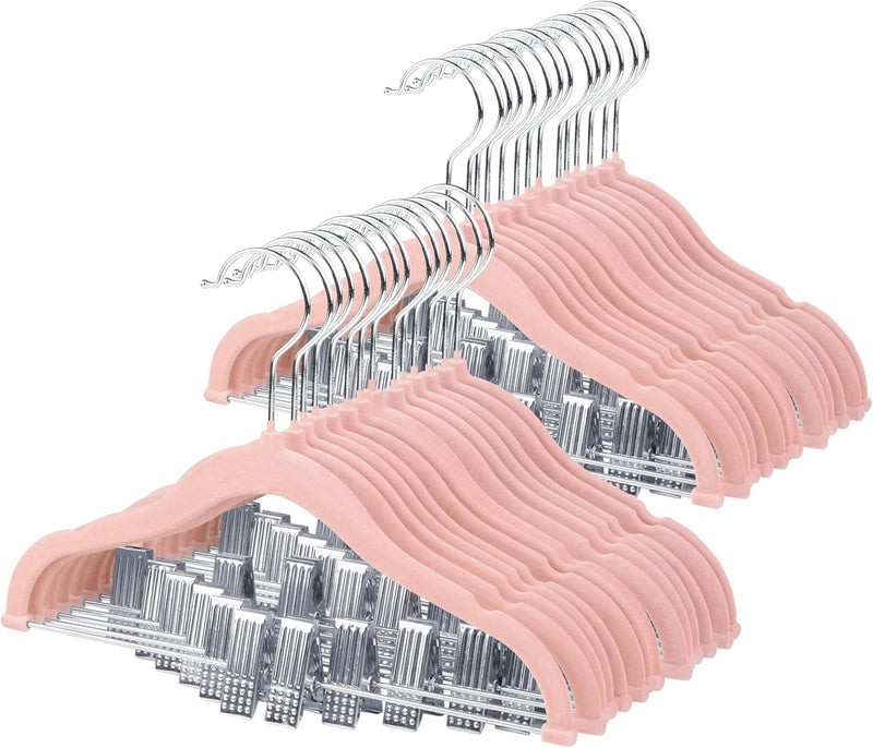 ManGotree 11.8'' Baby Velvet Hangers with Movable Clips, Non-Slip Kids Felt Hangers, Ultra-Thin Space-Saving Children's Clothes Hangers for Skirts, Pants, Dresses, Shirts, Jackets (7 Pack, Blue)