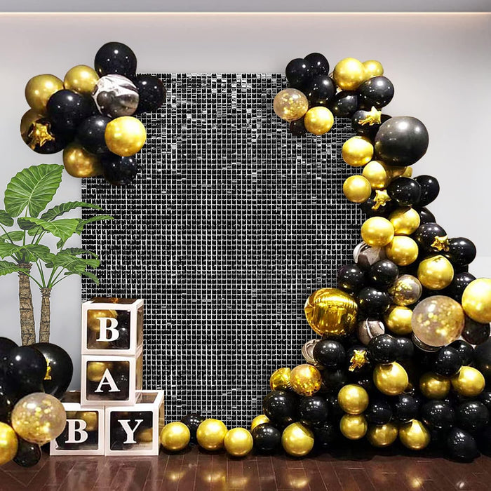 BEAYFILY 24 Pack Shimmer Wall Backdrop Party Decorations,Shimmer Wall Panels Sequins Wall Panels for Wedding, Anniversary, Birthday, Graduations,Engagement,and Bachelorette (Black, 24)