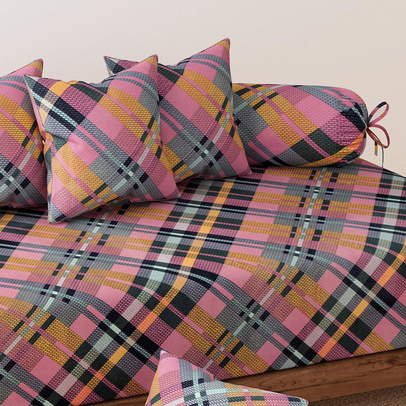 HOKIPO Cotton Feel Brushed Microfiber 145 GSM Printed 8 Pcs Diwan Set with 1 Bedsheet 60x90 Inches|2 Bolster Covers 20x27 Inches|5 Pillow Covers 16 Inches (D5-IN-778), Multicolor