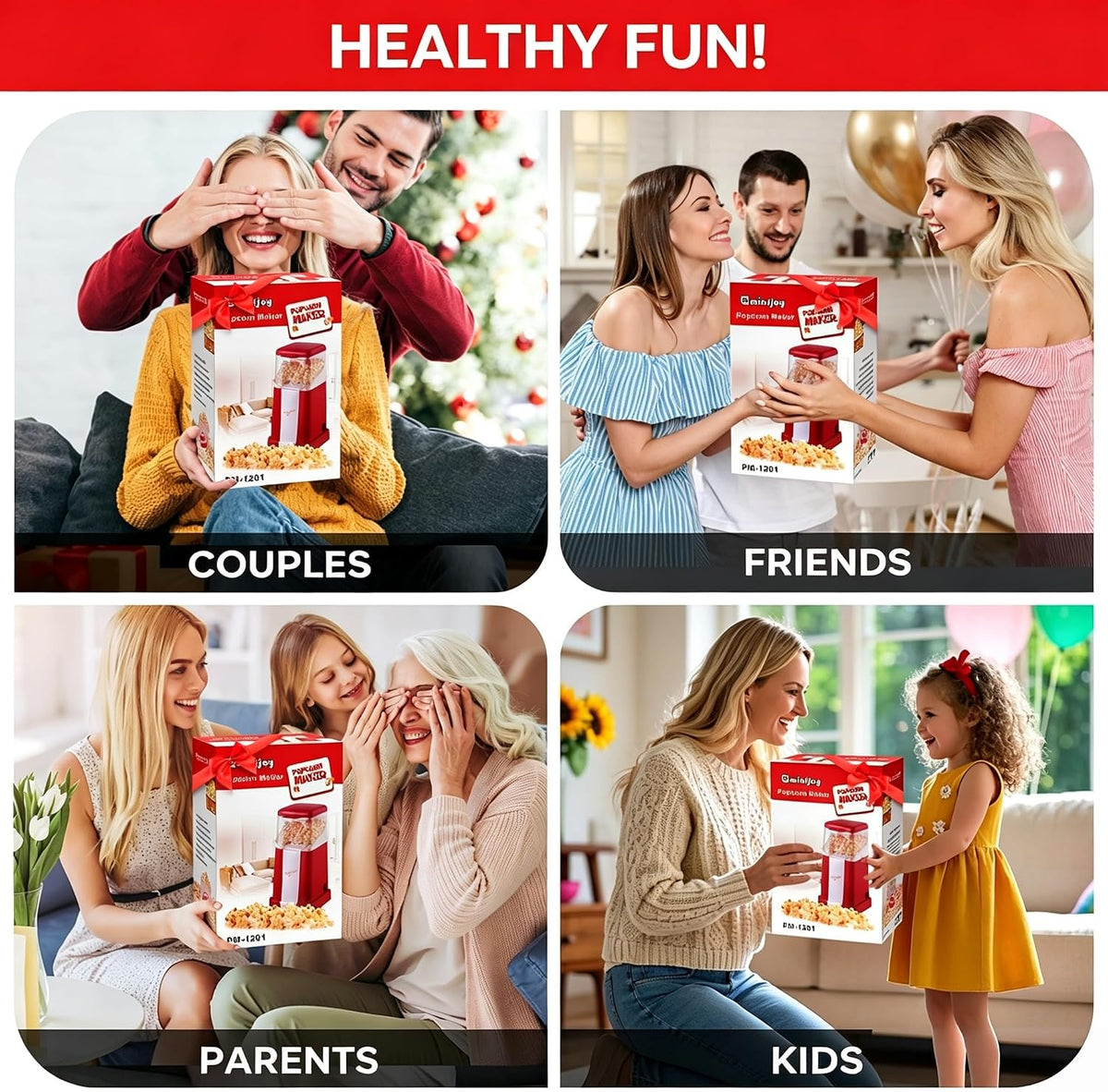 Spardar Oil-Free Home Popcorn Maker, Air Popcorn Popper with Measuring Cap, Ideal for Parties, Gatherings, Movie Nights, Gifts, Includes 3 Boxes, Red – image 5