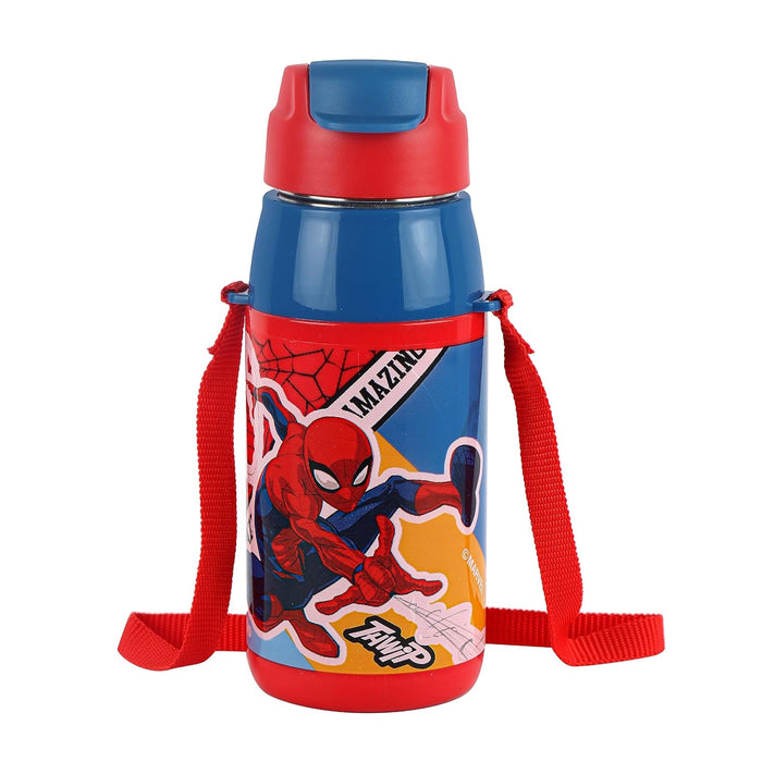 CELLO Puro Steel-X Hydra Kid 400 Water Bottle | PU Insulation | School Bottle | Picnic Bottle | Cold Insulation | Leak Proof | Kids Bottle | Easy to Carry | Spiderman Print | 400ml | Red