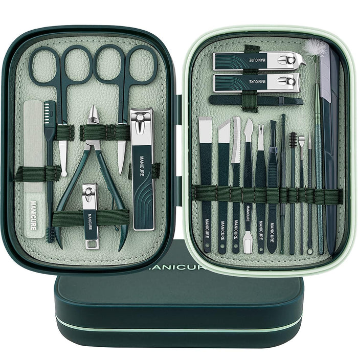 NALACAL Manicure Set Nail Clippers Kit 22 Pcs Professional Pedicure Set Sharp and Durable Stainless Steel Nail Care Tools for Men Women with Luxurious Travel Case (Dark Green)