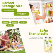 HOOJO® 1L Glass Water Bottles – Set of 3 Reusable 32oz Bottles with Leakproof Stainless Steel Lids – Durable Clear Glass for Juice, Tea, Milk, Smoothies & Hot or Cold Beverages